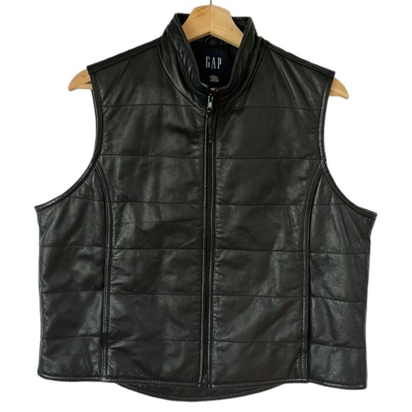 Y2K Vintage Gap Black Leather Zip Up Mock Neck Vest Size L - Picture 1 of 8